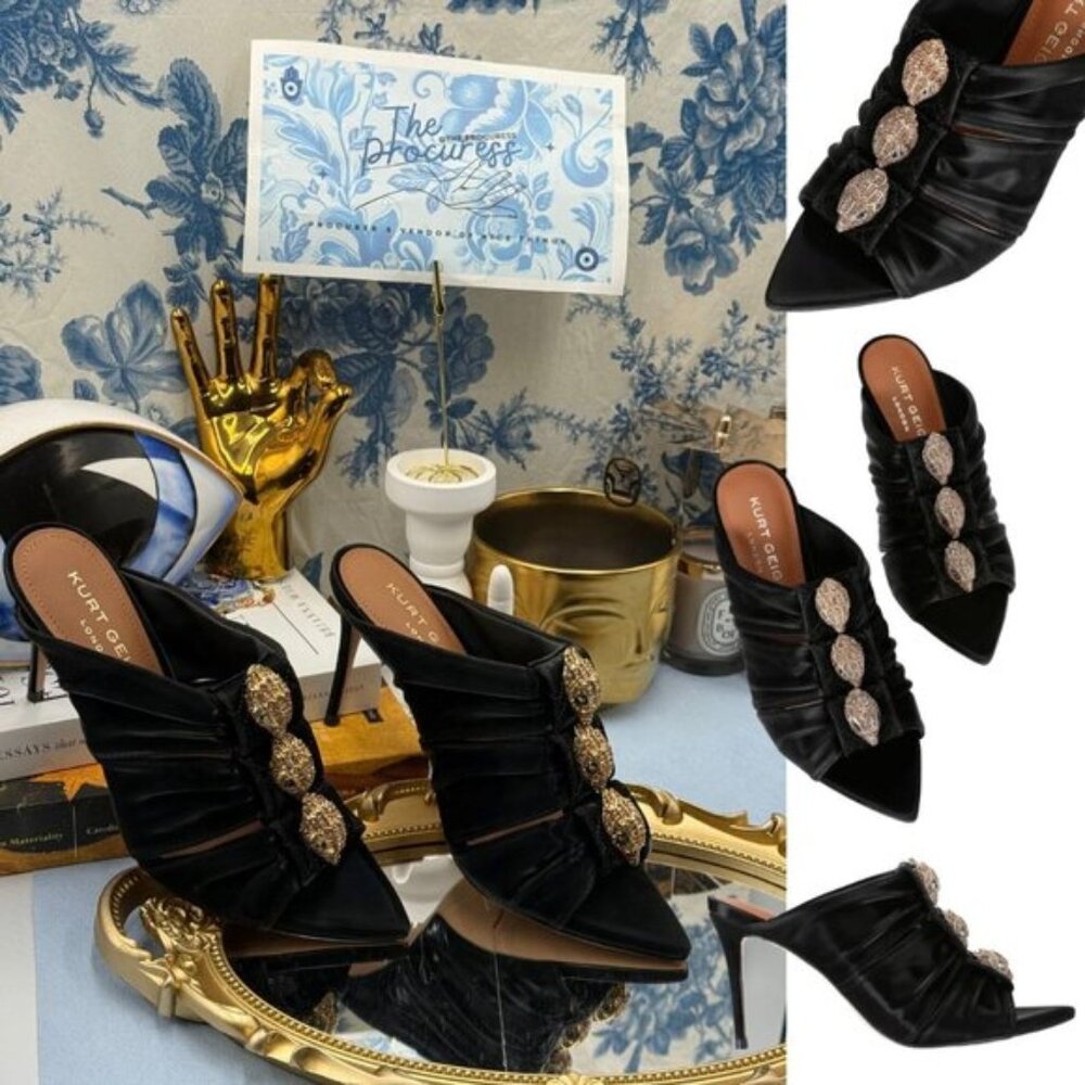 🆕 KURT GEIGER LONDON 🧿 NWOB Kensington Eagle Mule, Black - Sz 37 US 7